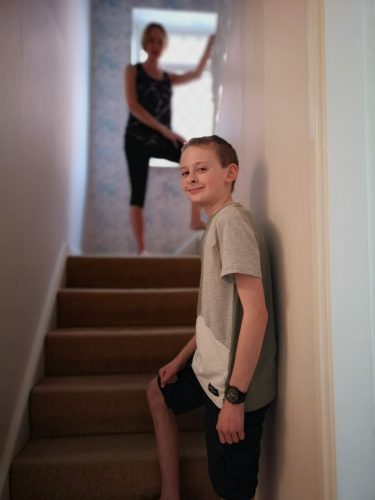 Cadet Halford and his Mum, Gayle, tackling the stairs for their fundraising challenge