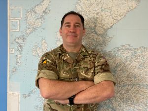 Major Gary Bilsbarrow, an Army reservist also from WMG, University of Warwick, in military uniform.