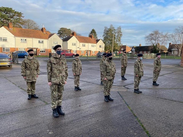 Army Cadets stand on parade in a Covid-19 secure distance