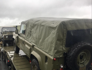 SAC Haigh driving Land rover onto flatbed