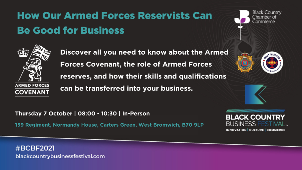 Black Country Business Festival flyer - how our Armed Forces Reservists are good for business