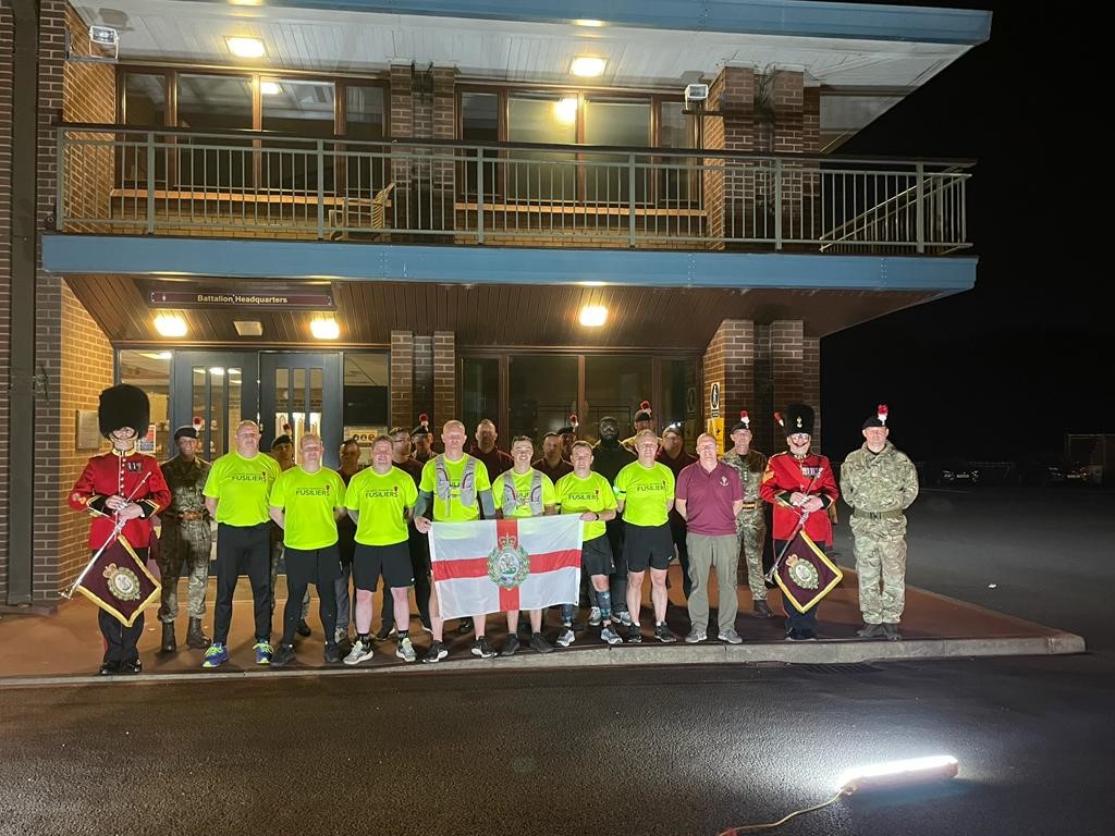 The 'Running Fusiliers' reach their end destination at 5RRF's HQ at 21:00 hours