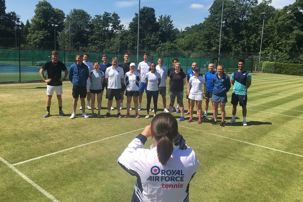 WLTSC host the RAF Tennis Championships as part of Armed Forces Week, with members of the team standing together in a group smiling for the camera