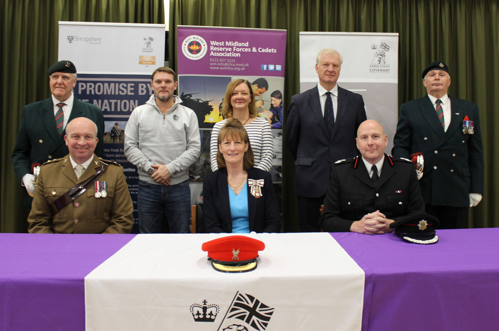 Shropshire Fire & Rescue Service, Dig 4 Veterans, Redmayne Bentley pictured with HM Lord Lieutenant for Shropshire, and buglers from the Rifles Regimental Association