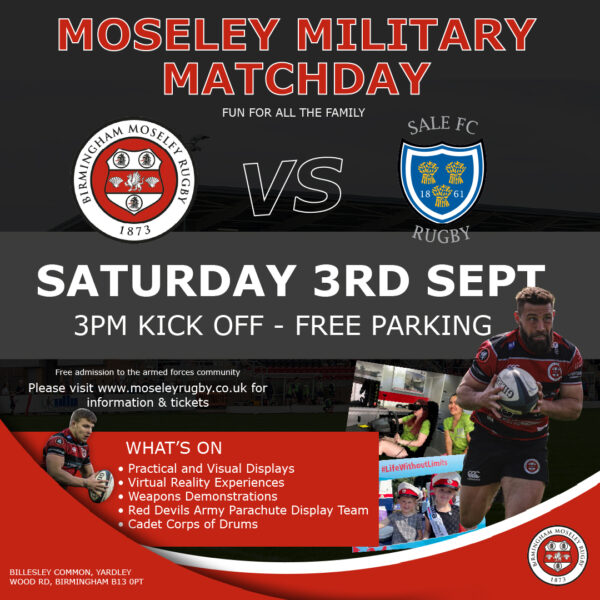 Flyer for the Birmingham Moseley Rugby Club Military Matchday
