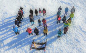 Unit members stood in 159 formation for aerial photograph