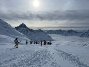 Group of Skiers on the mountain.