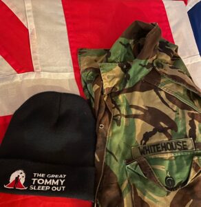 Some of Grahams kit - hat, jacket and flag.