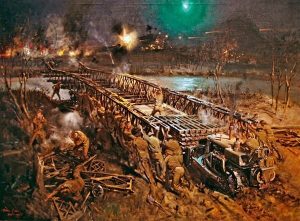 Painting of the Amazon Bridge attack.