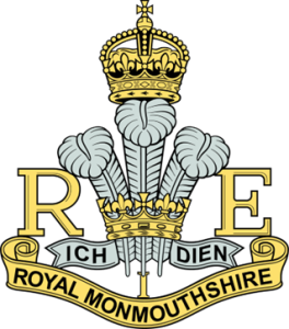 Royal Monmouthshire logo with crown, plume of feathers and RE Royal Monmouthshire.