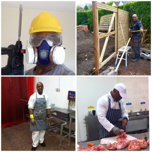 Montage of Richard Cameron photographs as builder and butcher.