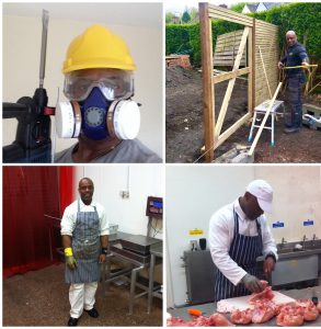 Montage of Richard Cameron photographs as builder and butcher.